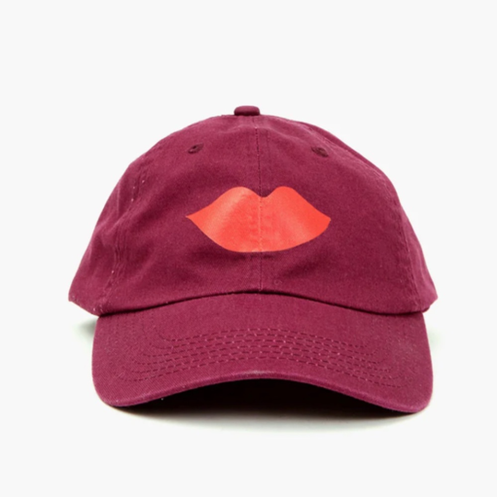 Clare V. Baseball Hat in Oxblood w/ Lips